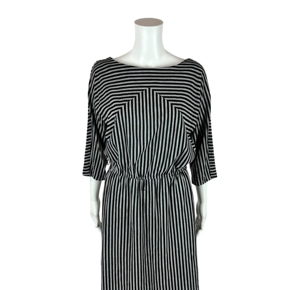 Vintage 80s Striped Dress Women's Medium Black White Slouchy Batwing Sleeves - Picture 4 of 10